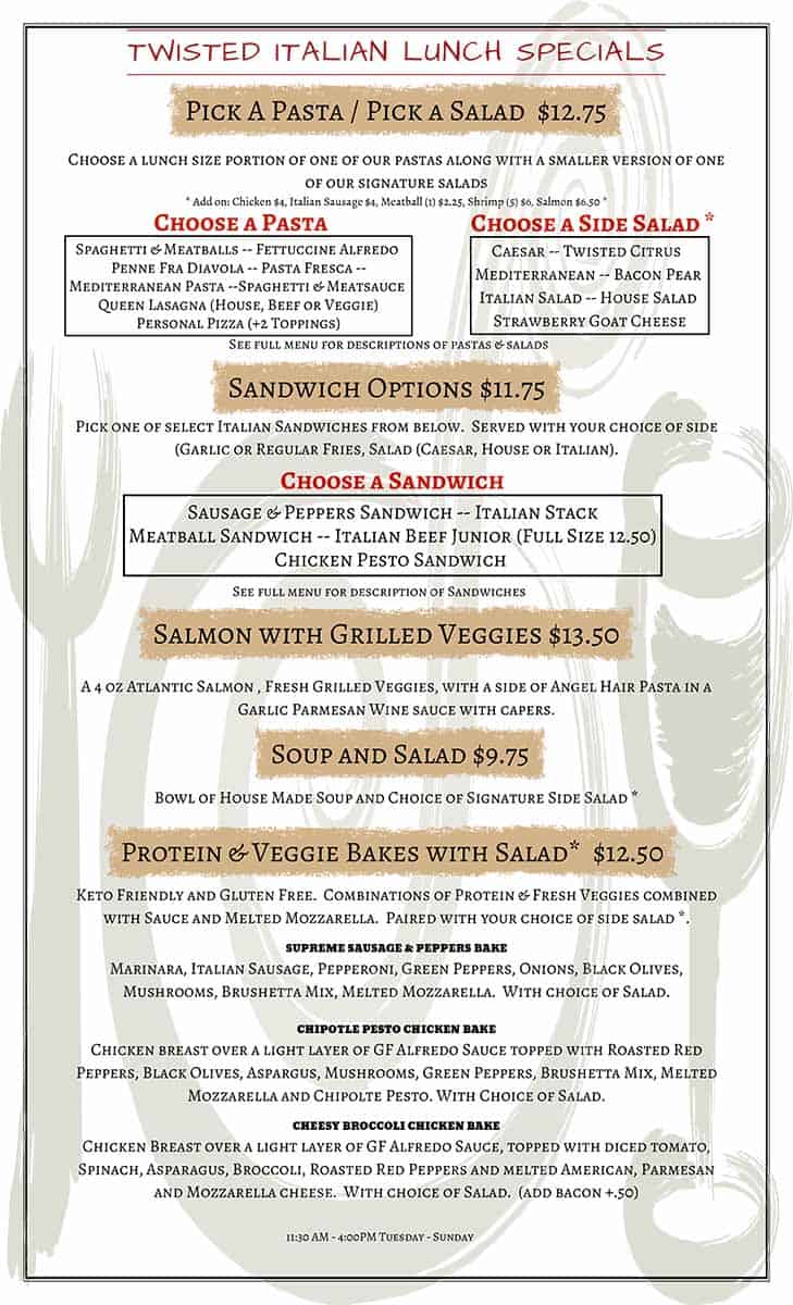 Twisted Italian Lunch Specials 1-28-2023